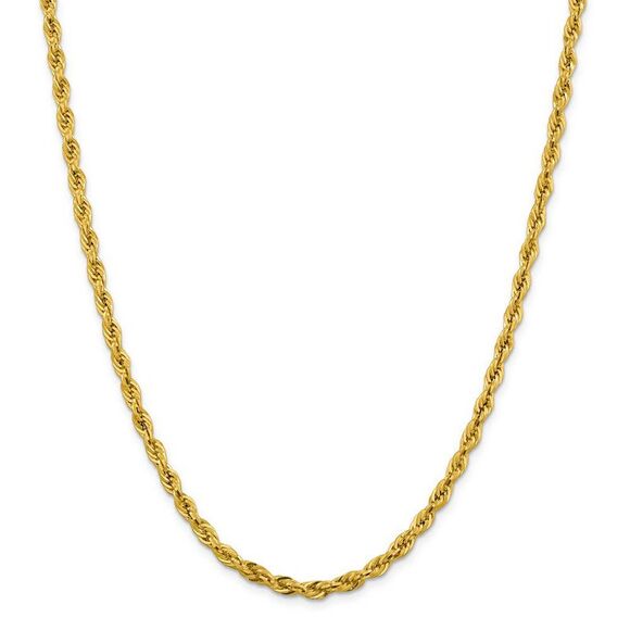 4.25mm 10k Yellow Gold Hollow Rope Chain Necklace, 28 Inch - Picture 1 of 4